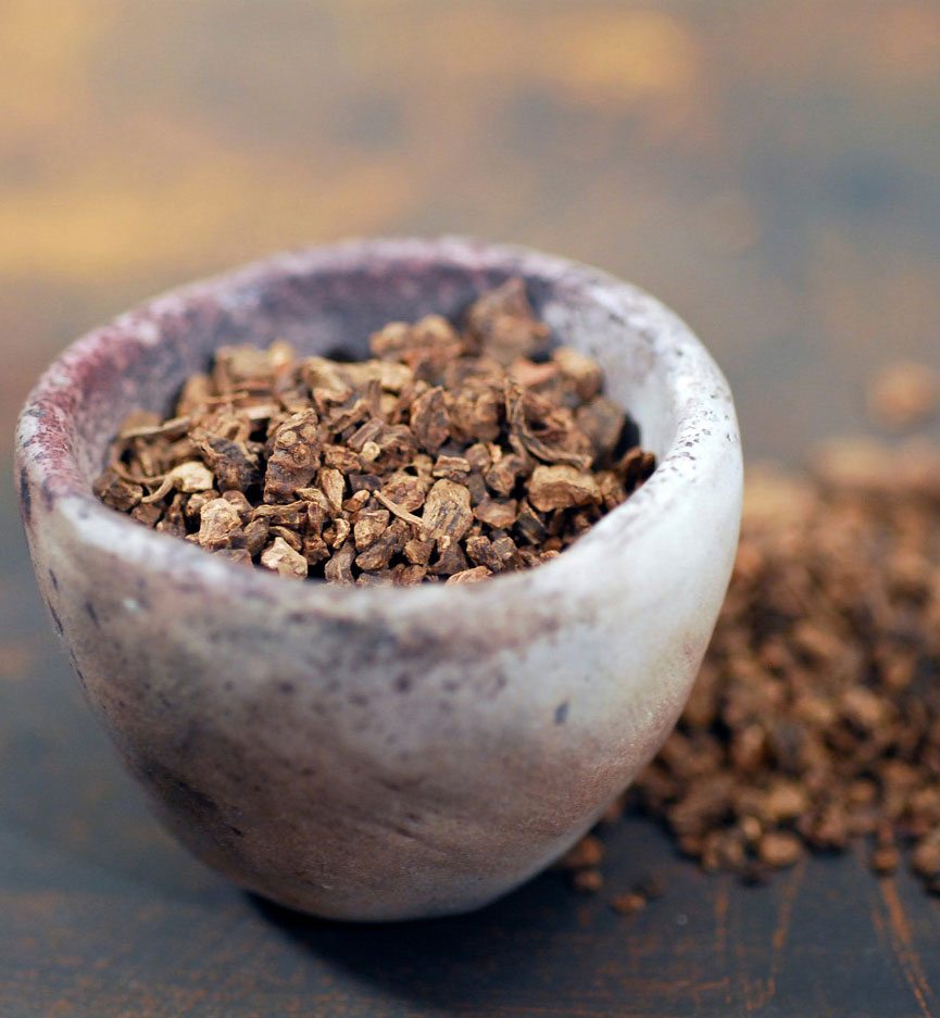 valerian root in stone bowl