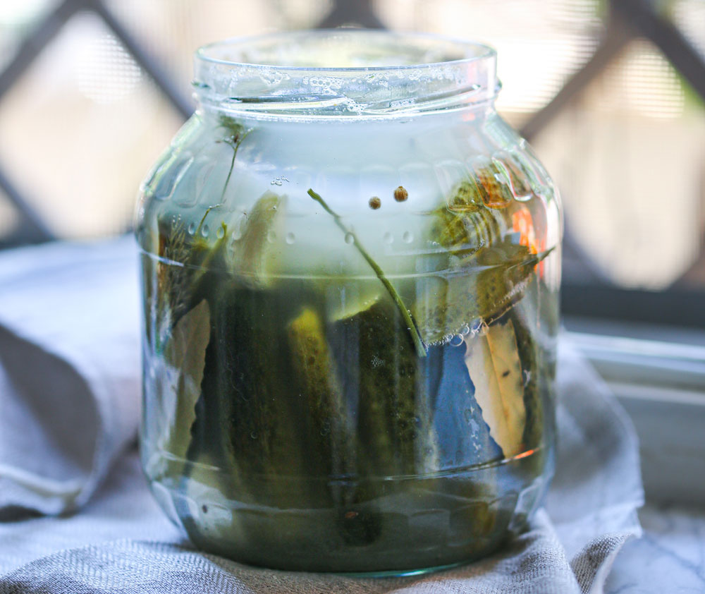 jar of fermented cucumbers