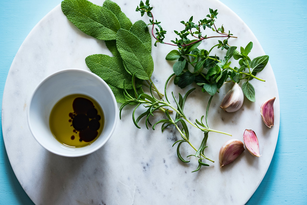 herbs oil and vinegar