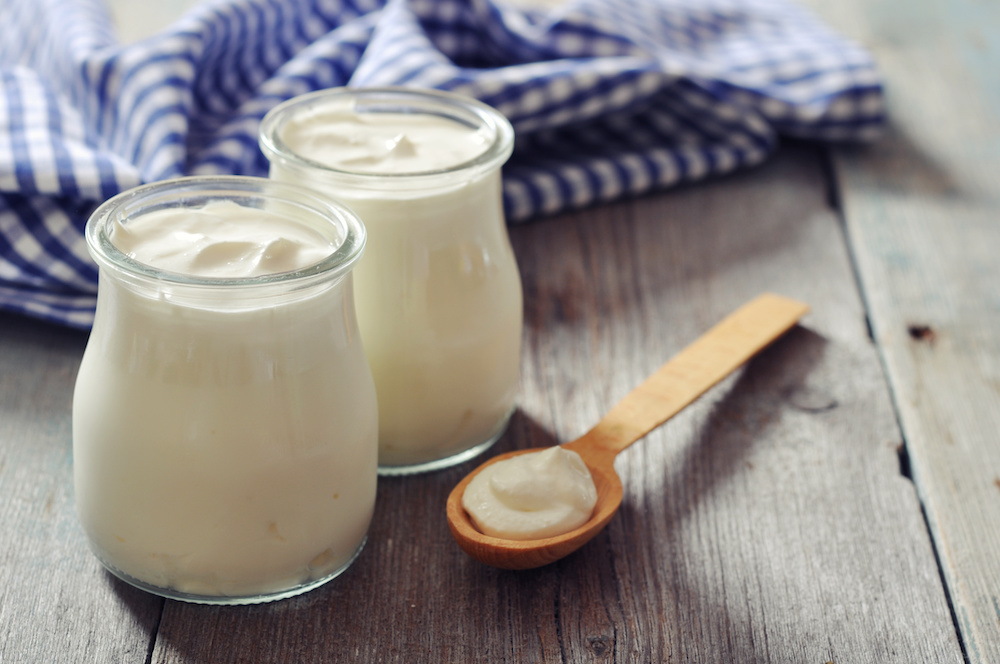 Greek yogurt in a glass jars