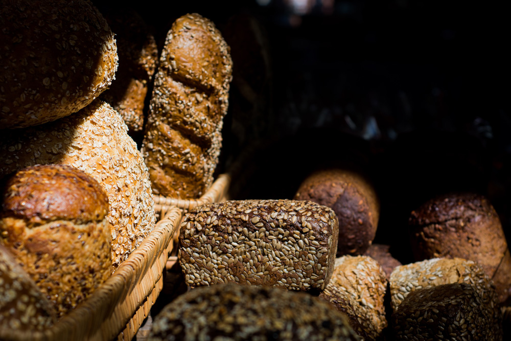 basket of bread with seeds