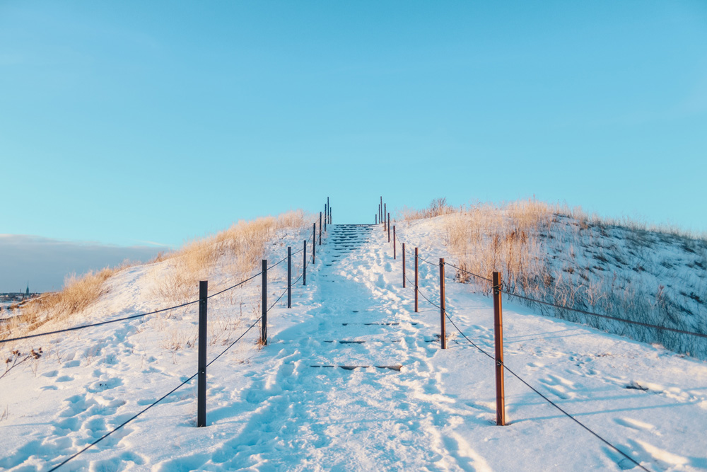 snowy trail uphill