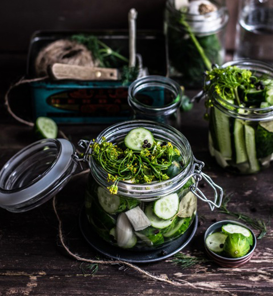 pickling spices and vegetables in jar