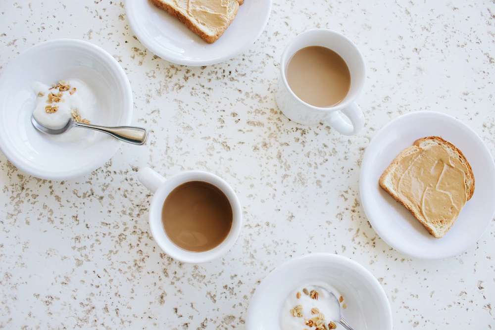 Coffee bread yogurt nut butter