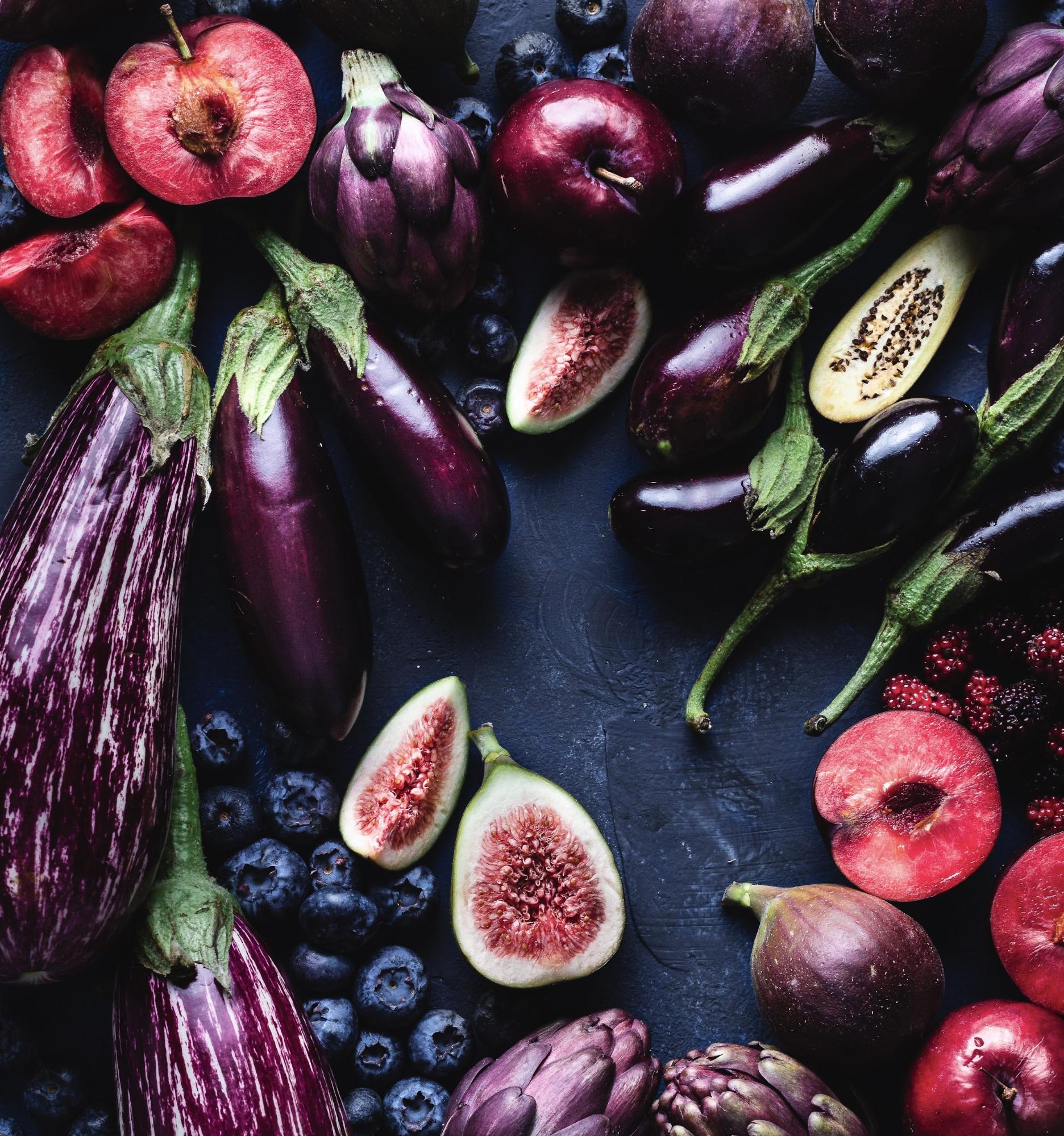 dark colored fresh fruits and vegetables