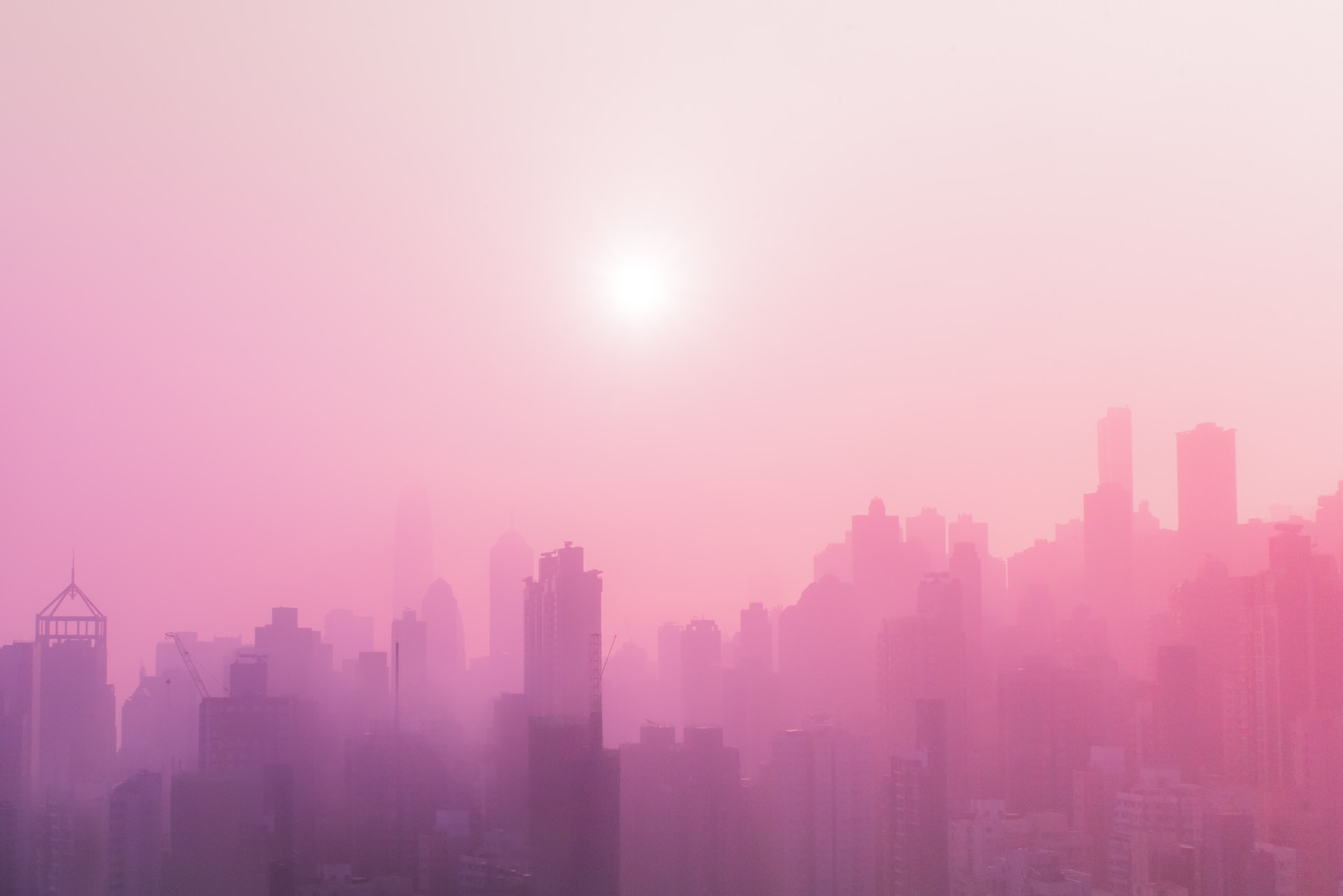 smoggy pink city skyline