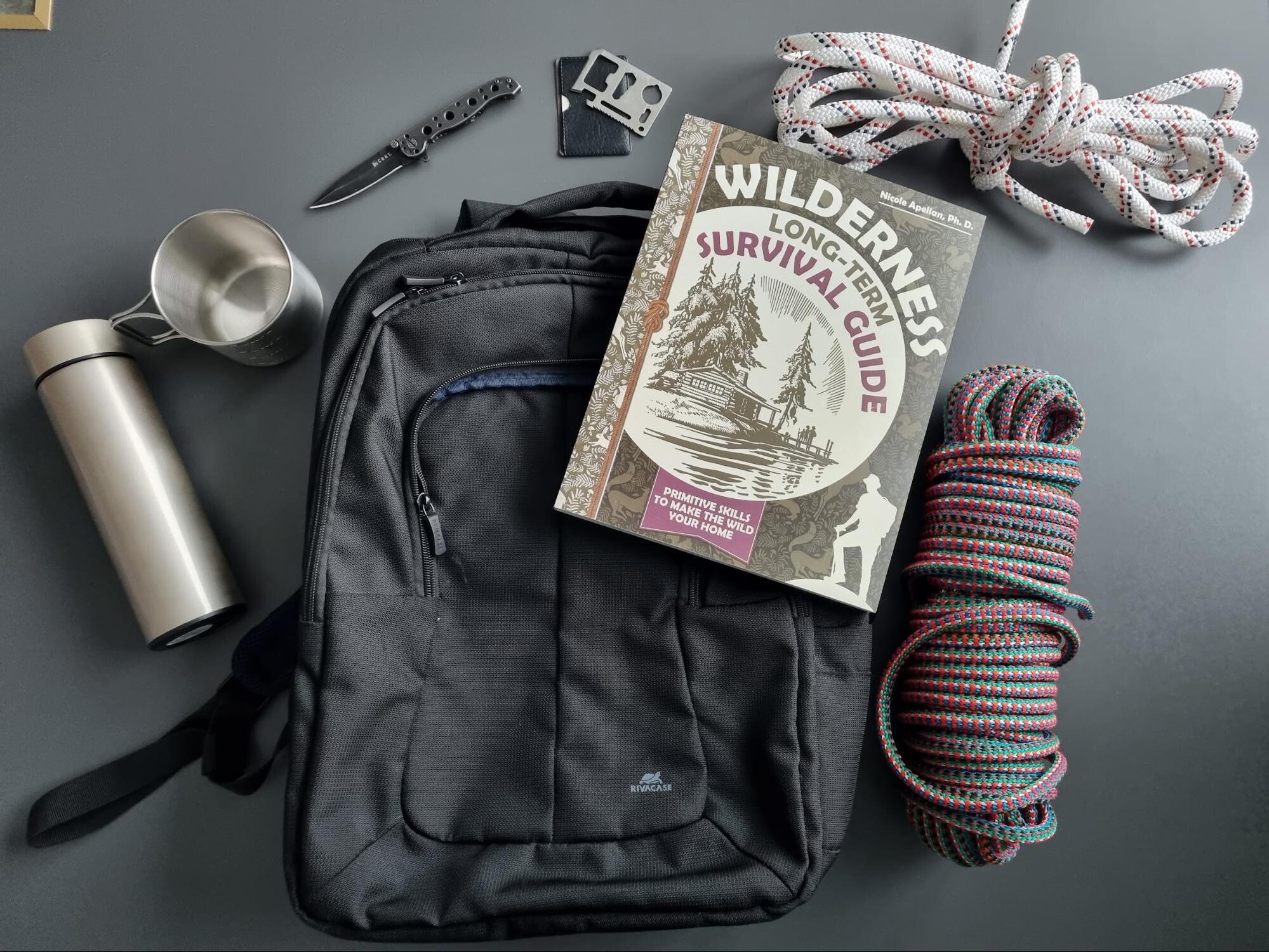 Nicole Apelian's Long Term Wilderness Survival Guide and supplies