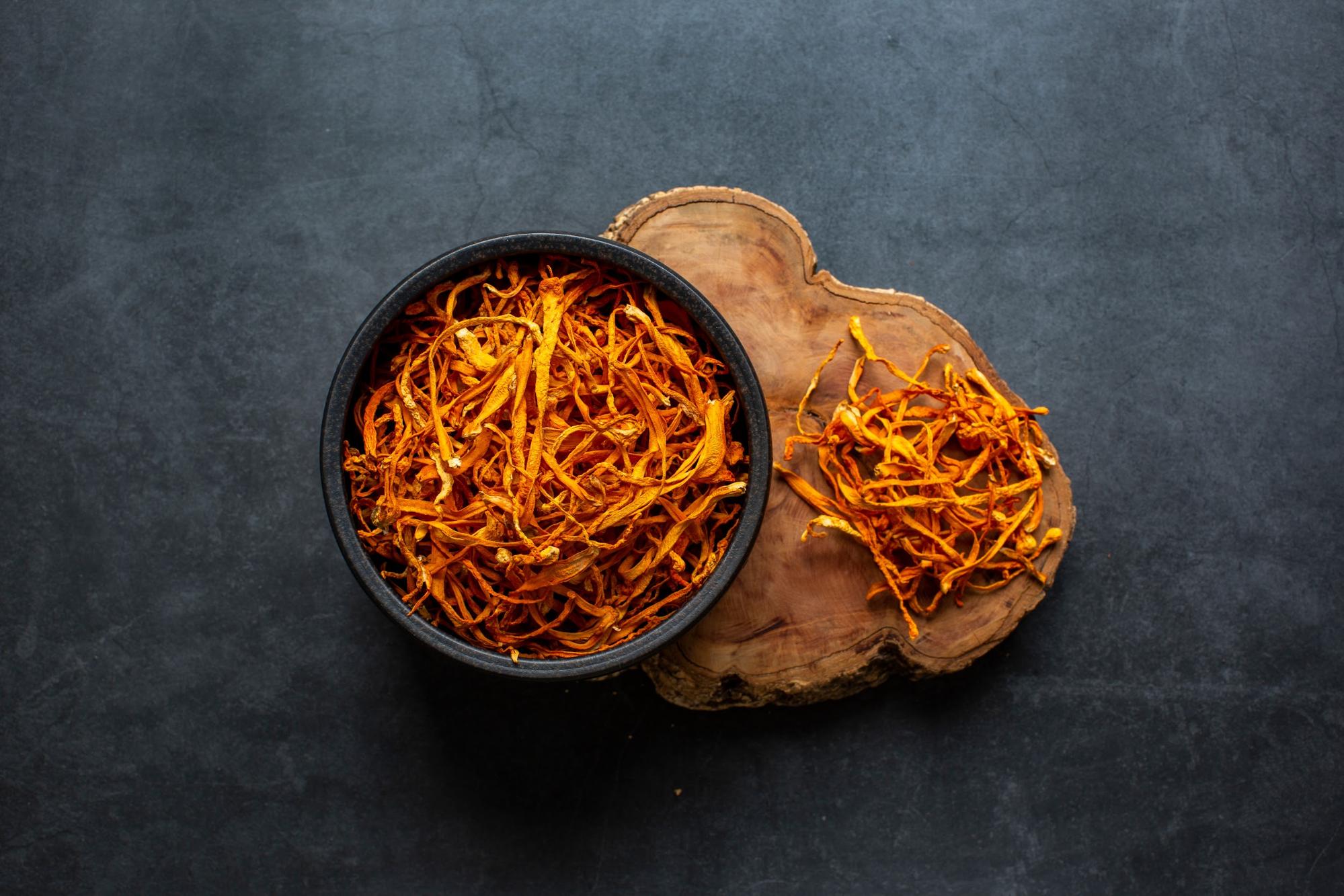 bowl of cordyceps mushrooms