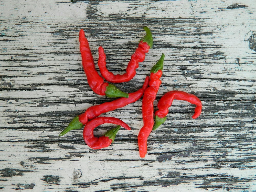 cayenne pepppers on whitewashed background