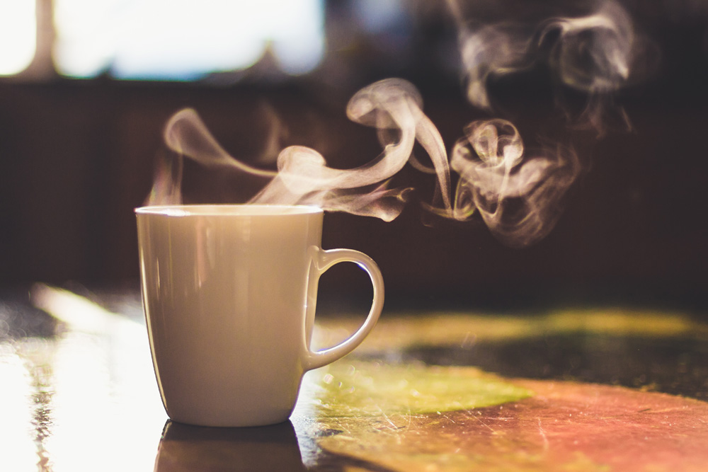 mug of steaming coffee